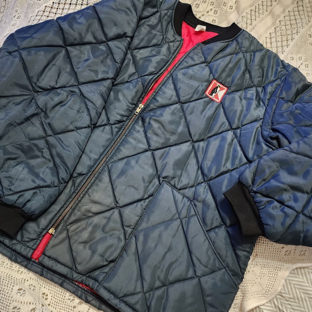 Mens Vintage 80s K Brand Quilted Jacket Penguin 3XL Made In USA Cooler Jacket
